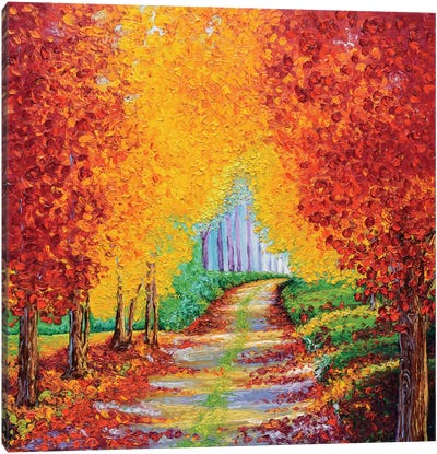Crimson Pathway Canvas Art Print - Scenic Fall