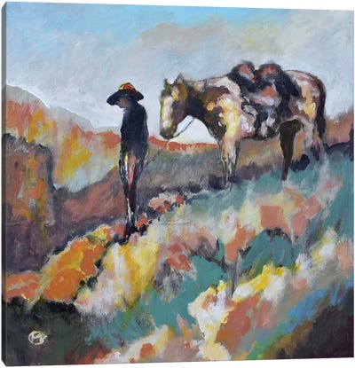 A Tough Way Down Canvas Art Print - Cowboy & Cowgirl Art