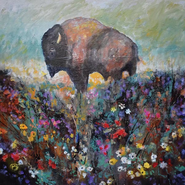 Bison & Buffaloes: Spring Prairie by Kip Decker