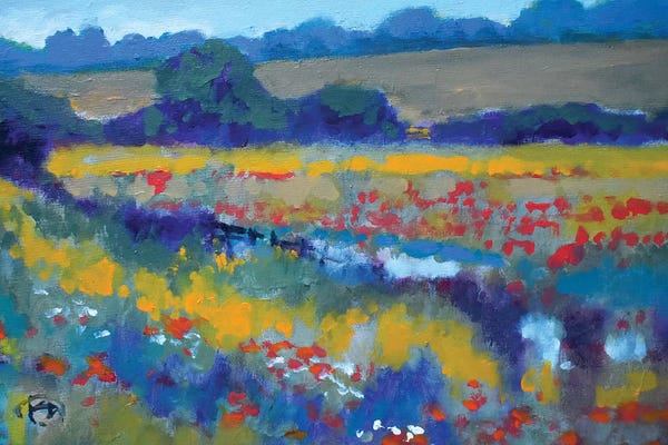 Kip Decker: Field Poppies Near Pond by Kip Decker