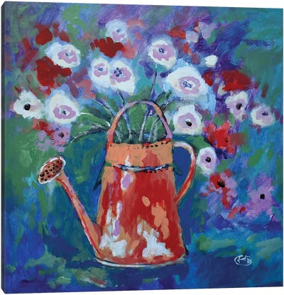 Watering Can With Flowers Canvas Art Print