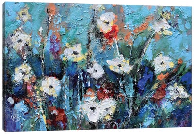 White Poppies Against Blue Canvas Art Print - Kip Decker