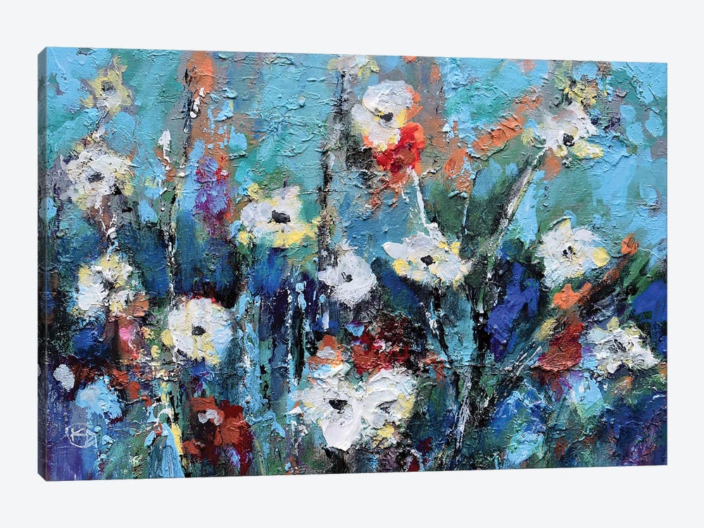 White Poppies Against Blue by Kip Decker 1-piece Canvas Art