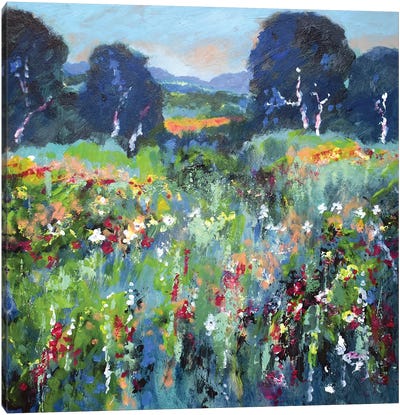 Green Field Flowers Canvas Art Print - Kip Decker