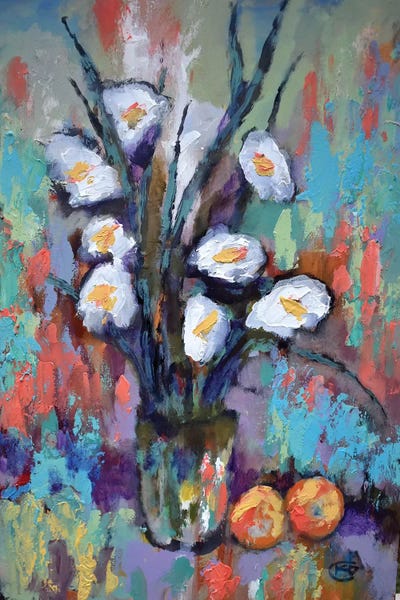 Kip Decker: Gladiolas And Peaches by Kip Decker