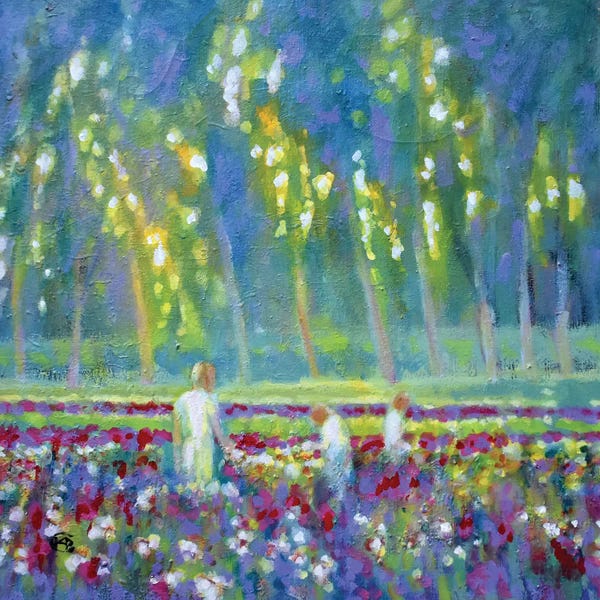 Kip Decker: Three Sisters With Flowers by Kip Decker
