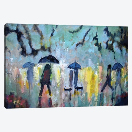 Two Dachshunds In The Rain Canvas Print #KIP96} by Kip Decker Canvas Wall Art