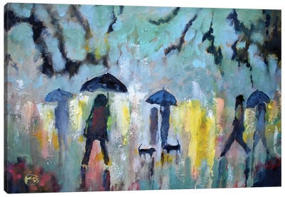 Two Dachshunds In The Rain Canvas Art Print - Kip Decker