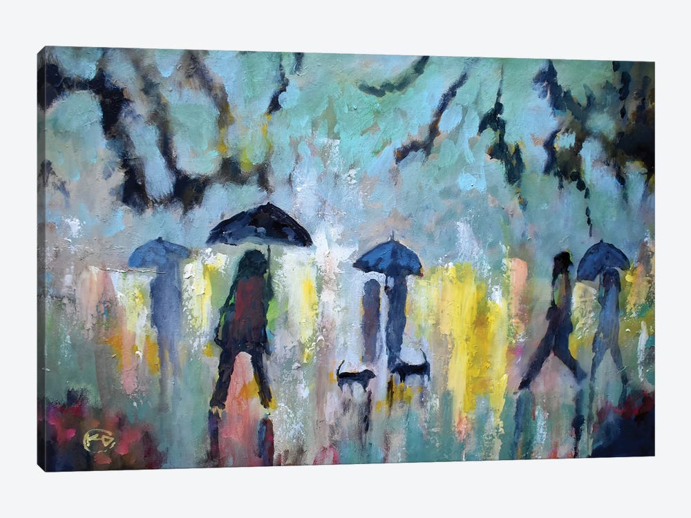 Two Dachshunds In The Rain by Kip Decker 1-piece Art Print