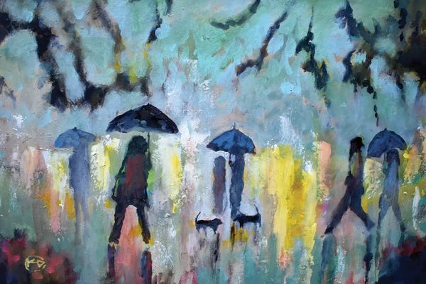 Kip Decker: Two Dachshunds In The Rain by Kip Decker