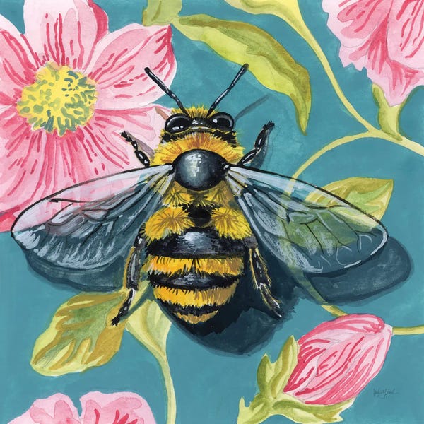 Bees: Fuzzy Bee On Floral Wall by Kate Jarvik Birch