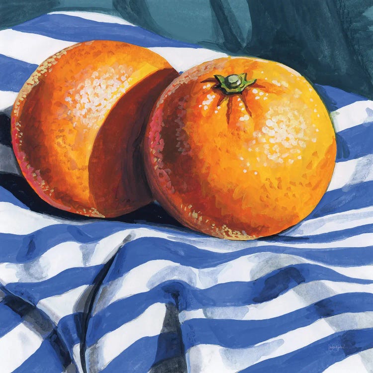 Oranges On Striped Cloth