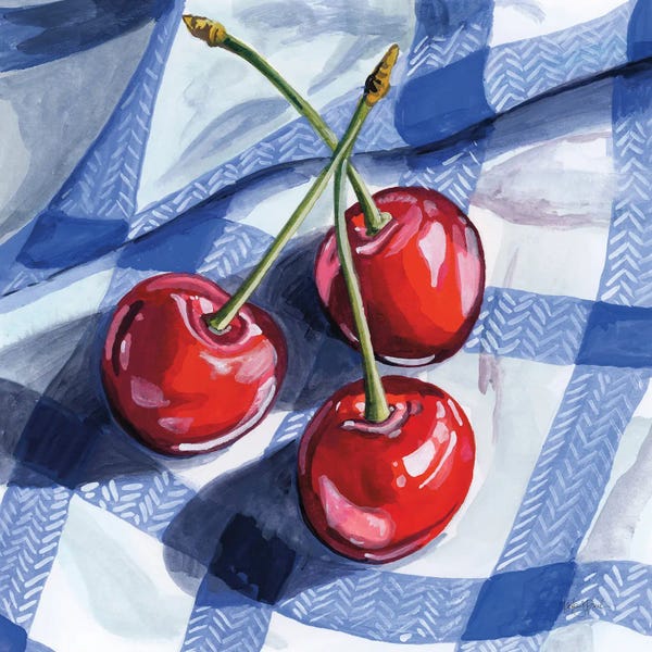Gingham: Three Picnic Cherries by Kate Jarvik Birch