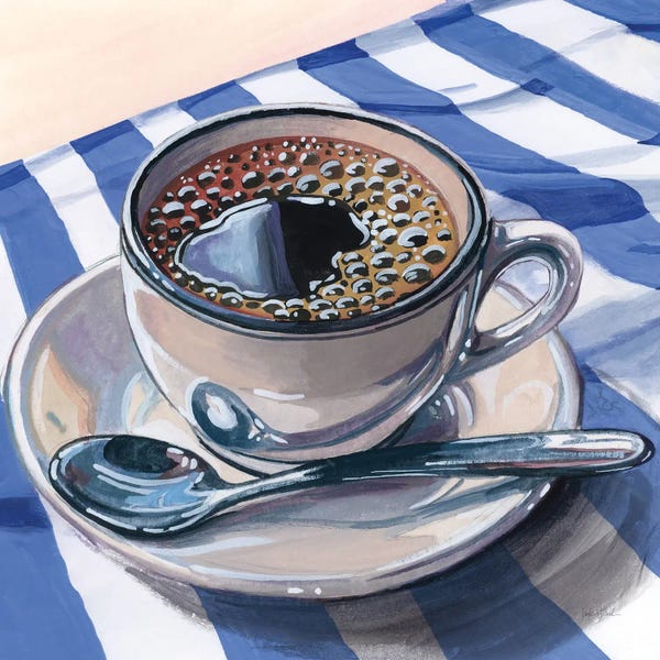 Black Coffee On Striped Cloth