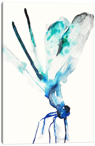 Blue & Green Dragonfly Canvas Art Print - Dragonfly Art