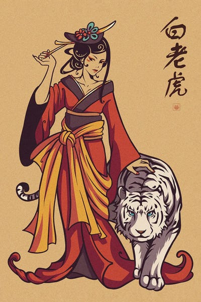 KucingKecil - Canvas Prints: Lady And White Tiger by KucingKecil