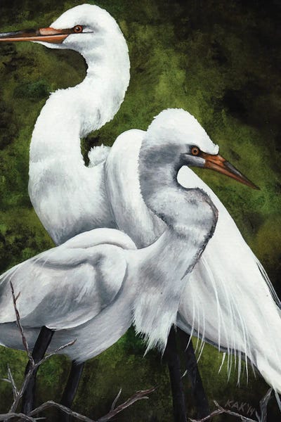 Love Birds: Egret Pair by KAK Art & Designs