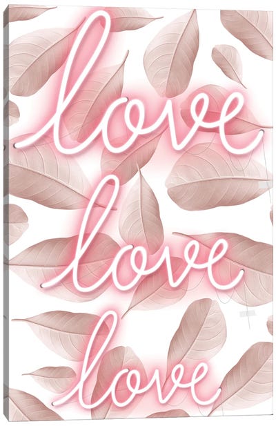 Love Pink Neon Light Canvas Art Print - Love Typography