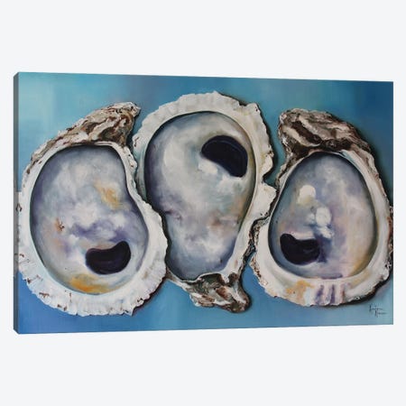 Oyster Shells On Blue Canvas Print #KKN22} by Kristine Kainer Art Print