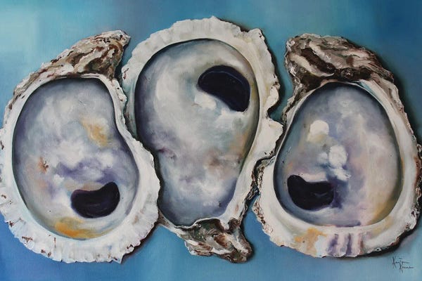 Kitchen: Oyster Shells On Blue by Kristine Kainer