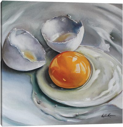 Cracked White Egg Canvas Art Print - Food & Drink Still Life