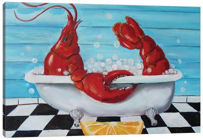 Seaside Bubble Bath Canvas Art Print - Lobster Art