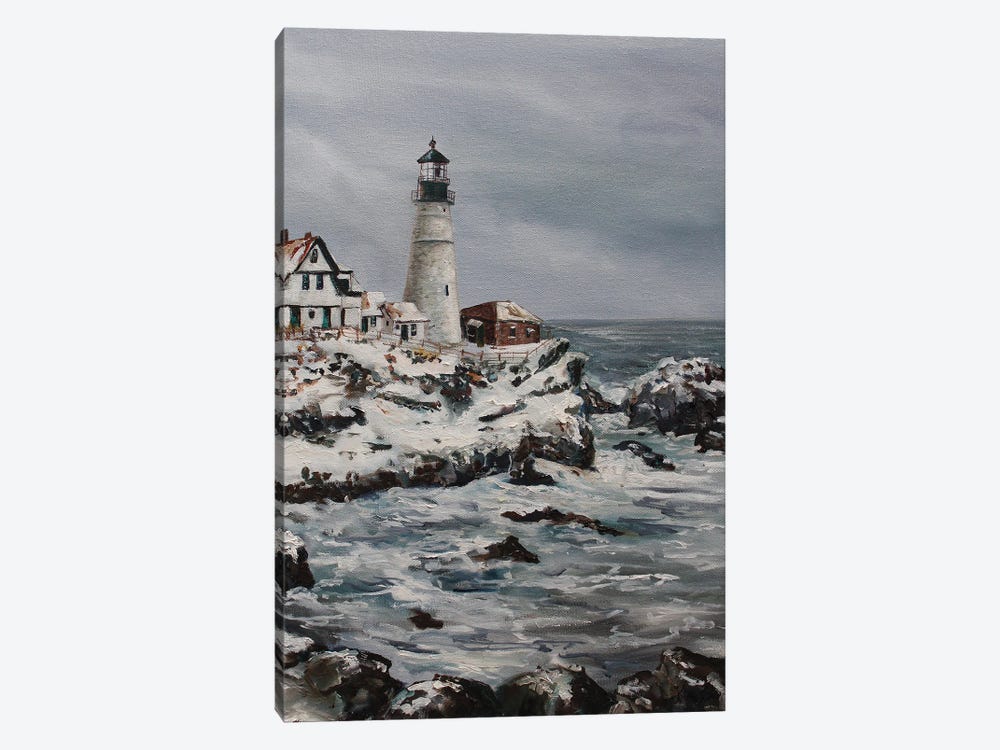 Lighthouse In Winter by Kristine Kainer 1-piece Canvas Print