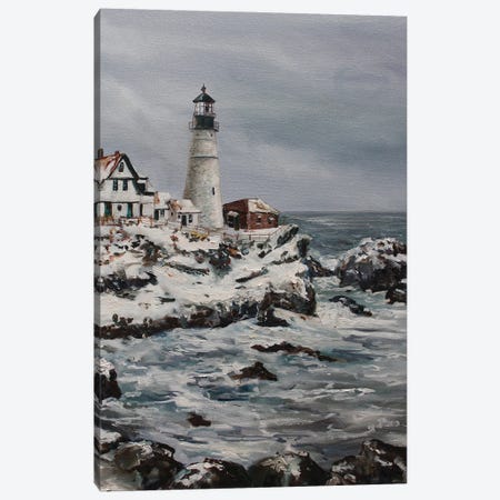 Lighthouse In Winter Canvas Print #KKN50} by Kristine Kainer Canvas Art