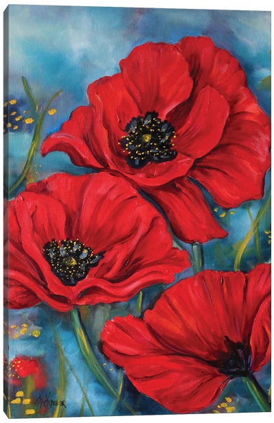 Red Poppies Canvas Art Print - Blue & Red Art