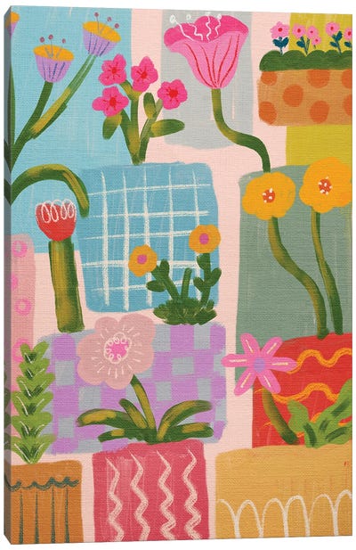 Bold Geometric Pattern With Floral Canvas Art Print - Kartika Paramita