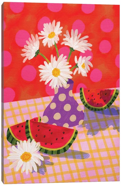 Daisies And Watermelon Canvas Art Print - Kartika Paramita