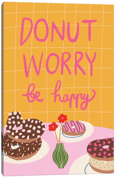 Donut Worry Be Happy Canvas Art Print - Kartika Paramita