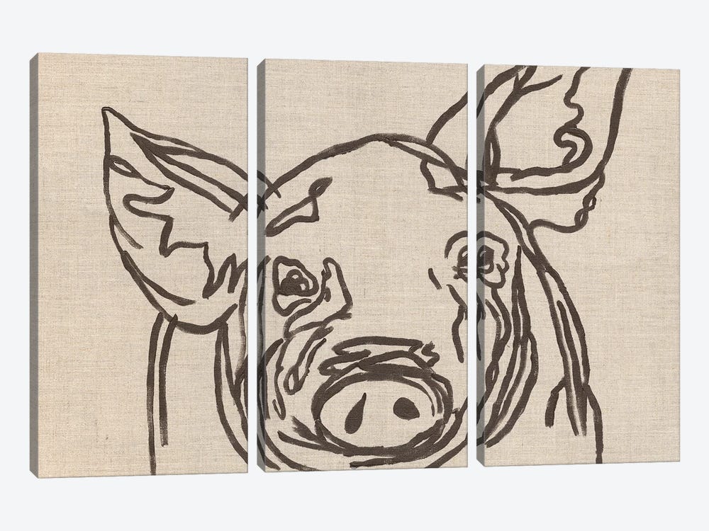 Farm Sketch Pig by Kathleen Bryan 3-piece Canvas Art Print