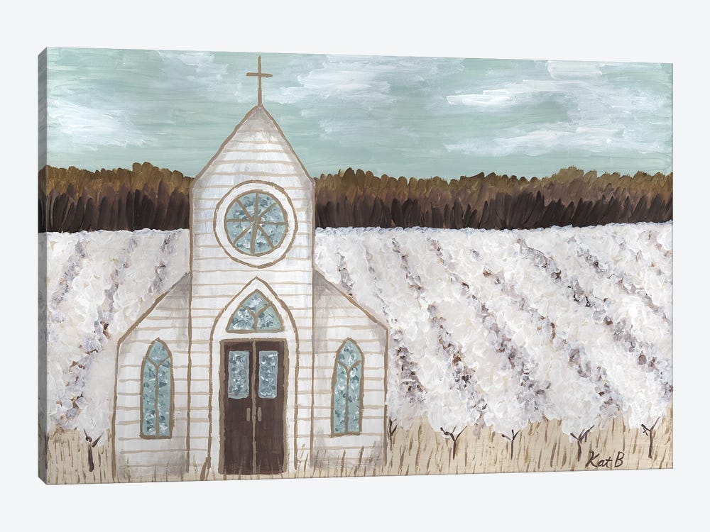 Farm Sketch Church Landscape by Kathleen Bryan 1-piece Canvas Print
