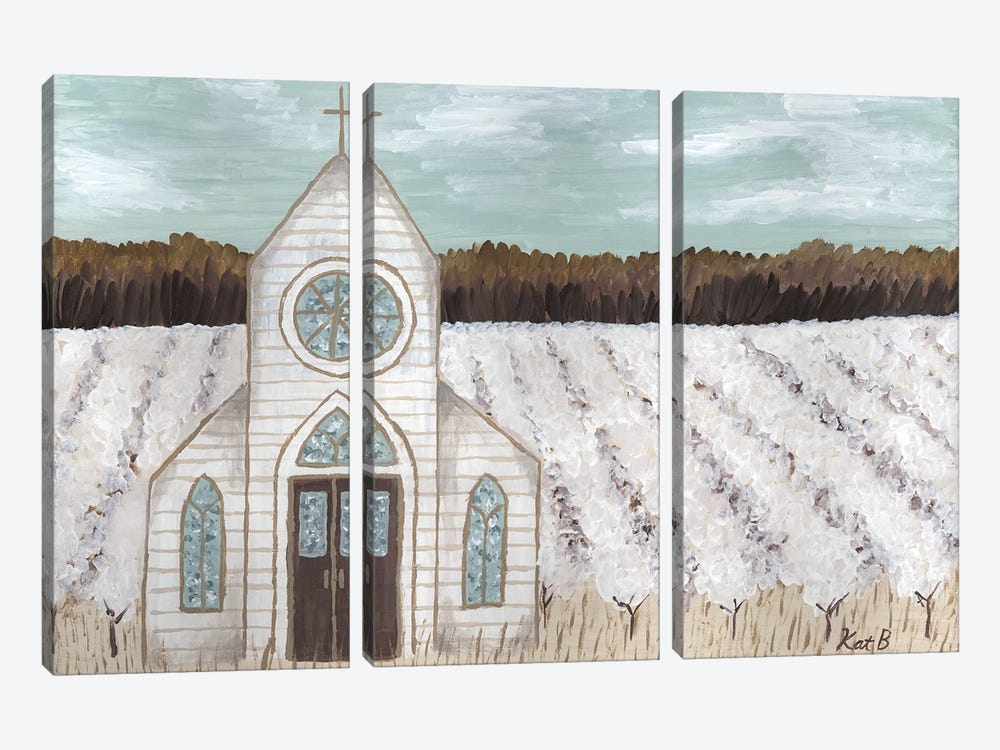 Farm Sketch Church Landscape by Kathleen Bryan 3-piece Canvas Art Print