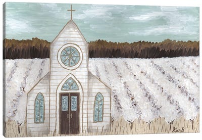 Farm Sketch Church Landscape Canvas Art Print - Sheep Art