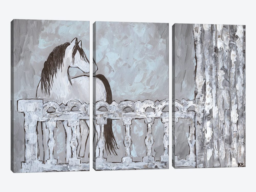 Farm Sketch Horse Stable by Kathleen Bryan 3-piece Canvas Art Print