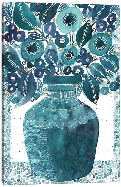 Blue Flower Vase Canvas Art Print - Kate Rebecca Leach