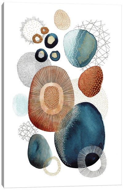 Copper And Blue Pebbles Canvas Art Print - Kate Rebecca Leach