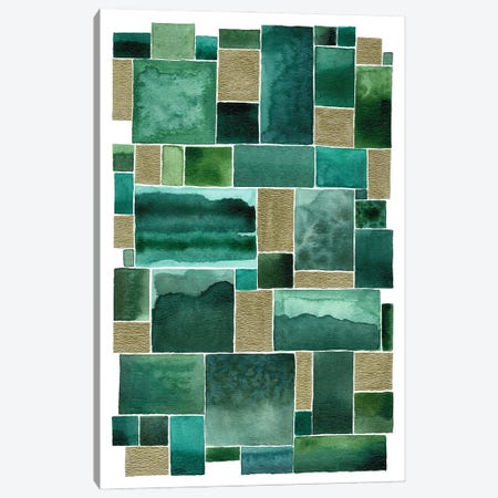 Emerald And Gold Squares Canvas Print #KLC27} by Kate Rebecca Leach Canvas Art