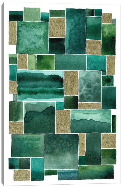 Emerald And Gold Squares Canvas Art Print - Kate Rebecca Leach