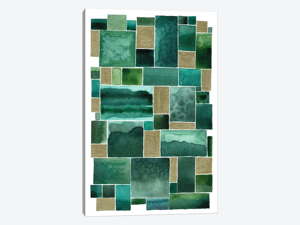 Emerald And Gold Squares by Kate Rebecca Leach 1-piece Canvas Artwork
