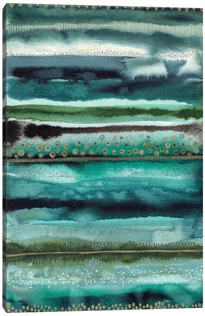 Emerald And Gold Stripe Canvas Art Print - Kate Rebecca Leach