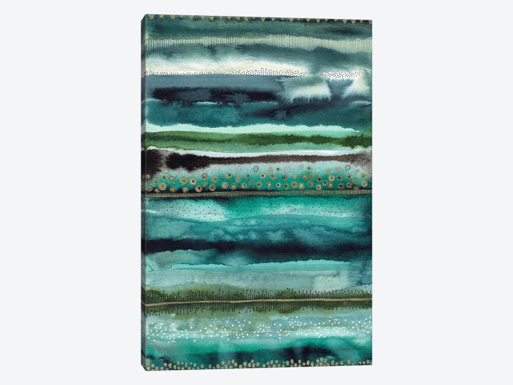 Emerald And Gold Stripe by Kate Rebecca Leach 1-piece Canvas Print