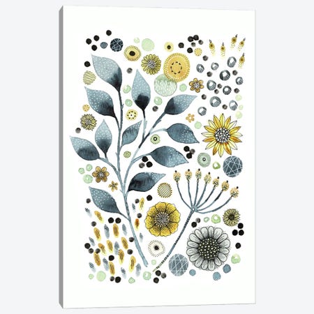 Grey And Mustard Flowers Canvas Print #KLC35} by Kate Rebecca Leach Canvas Art Print