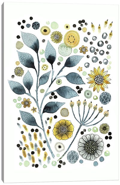 Grey And Mustard Flowers Canvas Art Print - Kate Rebecca Leach