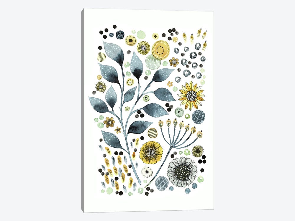 Grey And Mustard Flowers by Kate Rebecca Leach 1-piece Canvas Print