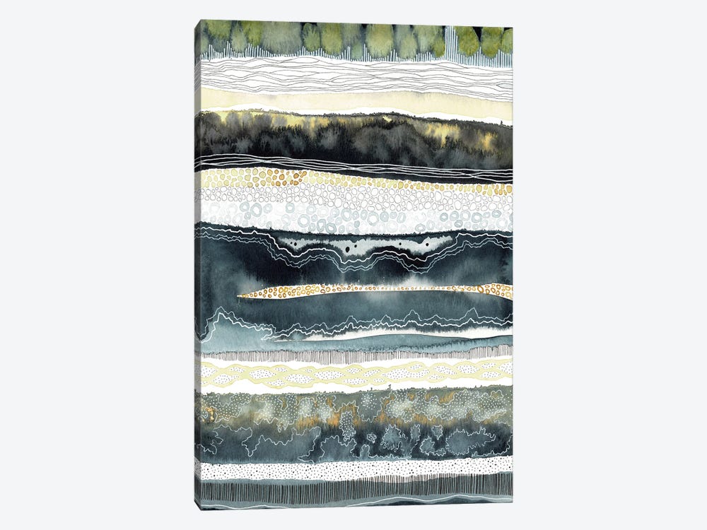 Grey, Blue And Yellow Stripe by Kate Rebecca Leach 1-piece Canvas Wall Art