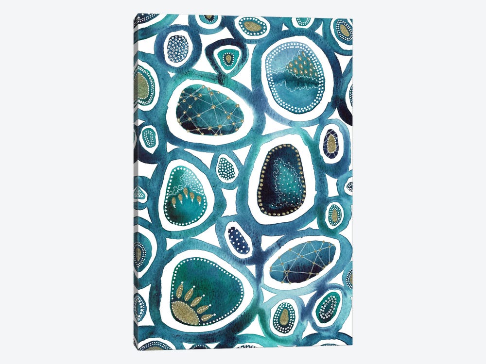 Aqua And Gold Abstract by Kate Rebecca Leach 1-piece Canvas Art