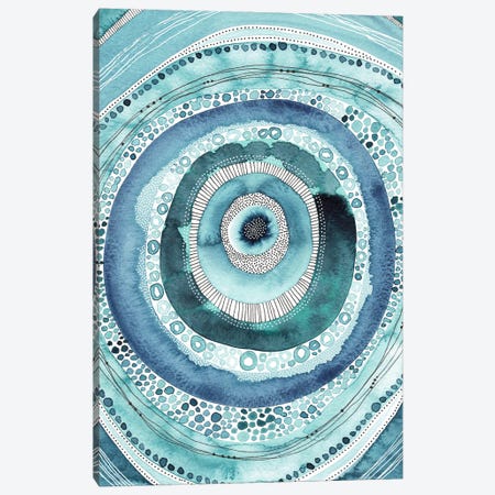 Aqua Circles Abstact Canvas Print #KLC4} by Kate Rebecca Leach Canvas Wall Art
